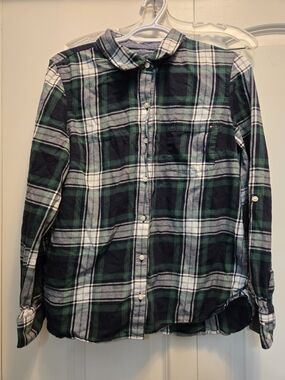 Tommy Hilfiger Navy, Green & White Plaid Flannel Button-Down Shirt Large